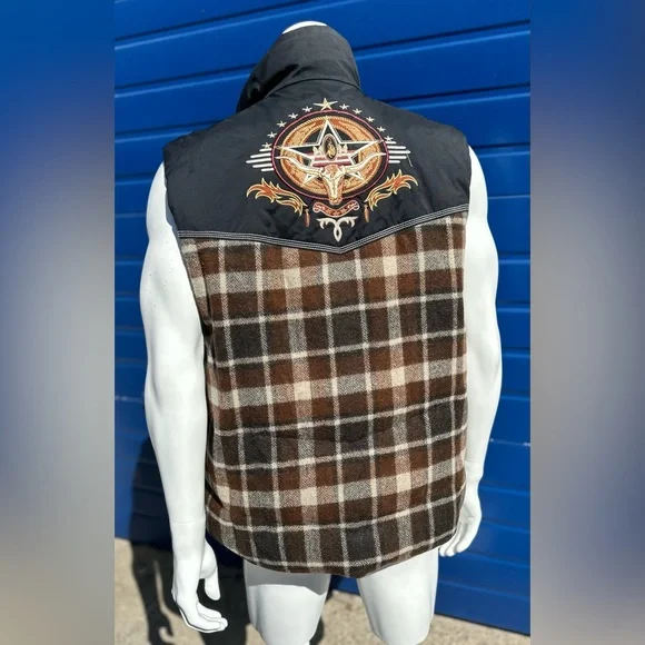 Vintage Bogner Goose Down Embroidered Vest Mens size 44  Bougie Lumberjack Plaid - Picture 2 of 7
